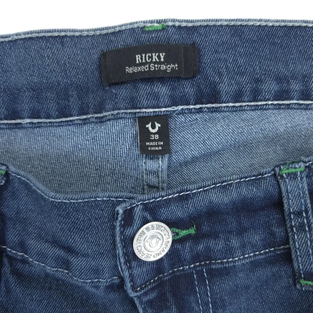 True Religion Dark Woodland Wash Ricky SN Flap Relaxed Straight Men's 38x34 NWT